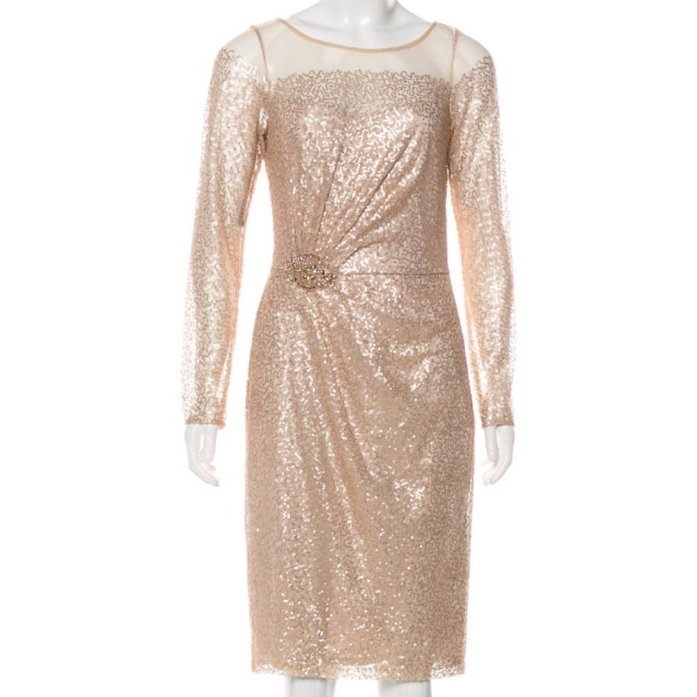 David Meister Sequined Long Sleeve Dress - Size 6